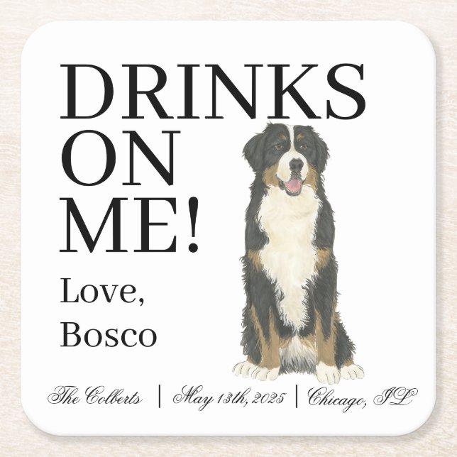 Bernese Mountain Dog Wedding Rechteckiger Pappuntersetzer (Vorderseite)