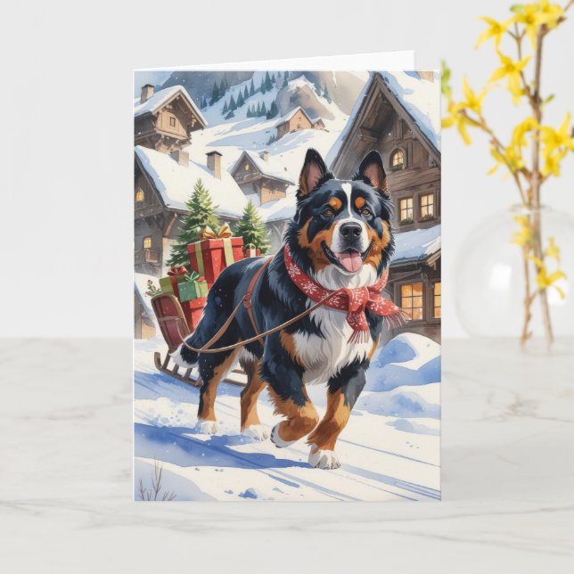 Bernese Mountain Dog Weihnachtsgrüßen Karte (Gelbe Blume)