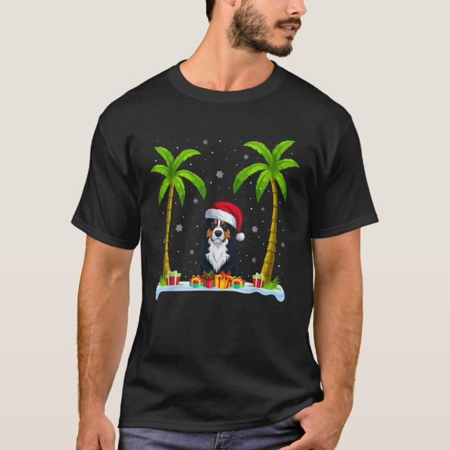 Bernese Mountain Dog Weihnachtsmannmütze Palm Tree T-Shirt (Vorderseite)