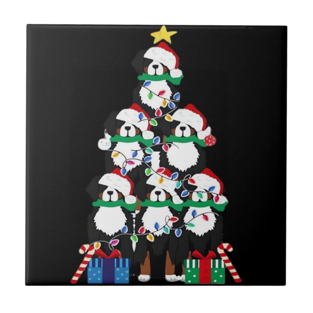 Bernese Mountain Dog Welpe Weihnachtsbaum Klassisc Fliese (Vorderseite)