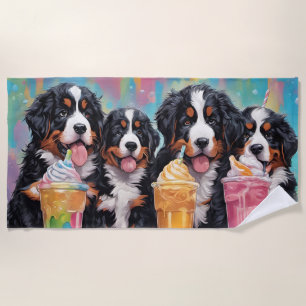 Bernese Mountain Dog Welpen trinken Milchshakes Strandtuch