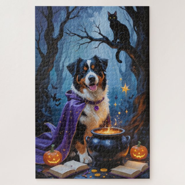 Bernese Mountain Dog Whimsical Halloween Malerei (Vertikal)