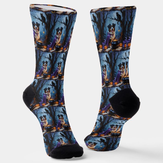 Bernese Mountain Dog Whimsical Halloween Malerei Socken (Gewinkelt)