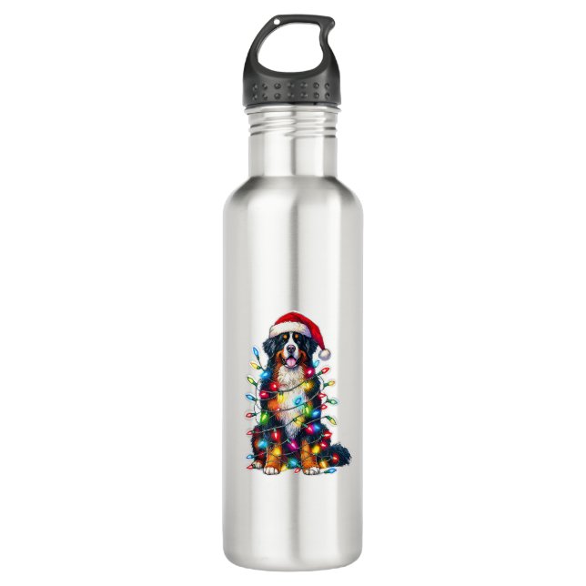Bernese Mountain Dog x Christmas Lights Edelstahlflasche (Vorderseite)