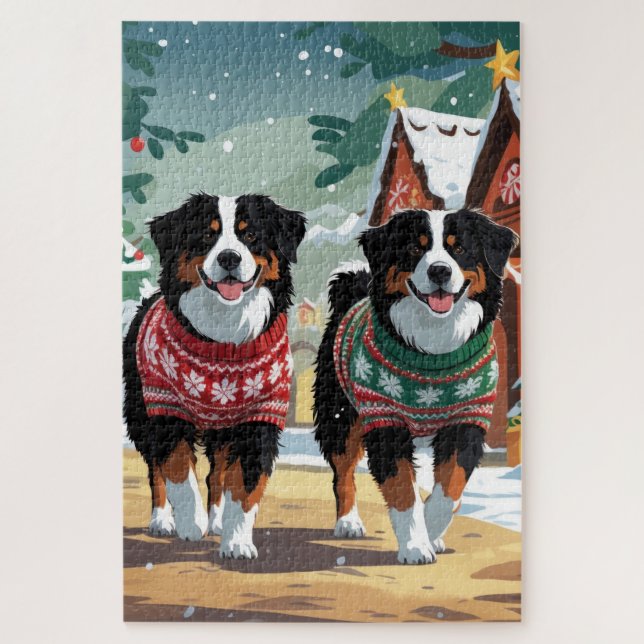 Bernese Mountain Dogs Christmas Snow Holiday (Vertikal)