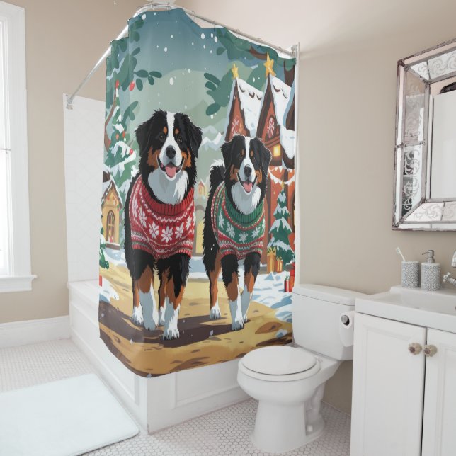 Bernese Mountain Dogs Christmas Snow Holiday Duschvorhang (Beispiel)