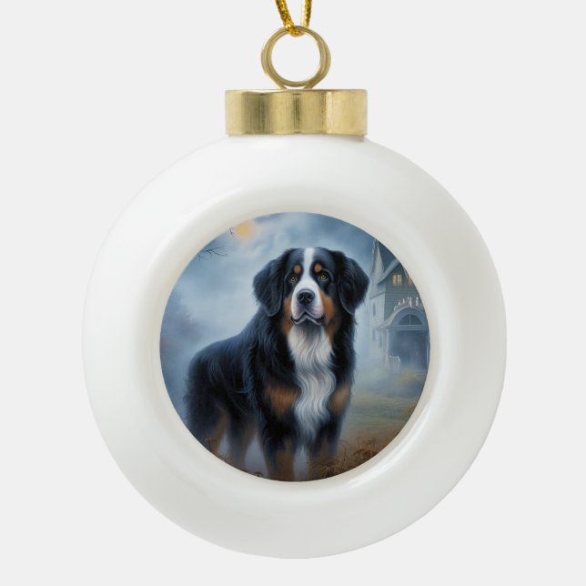 Bernese Mountain Halloween Beängstigend Keramik Kugel-Ornament (Vorderseite)