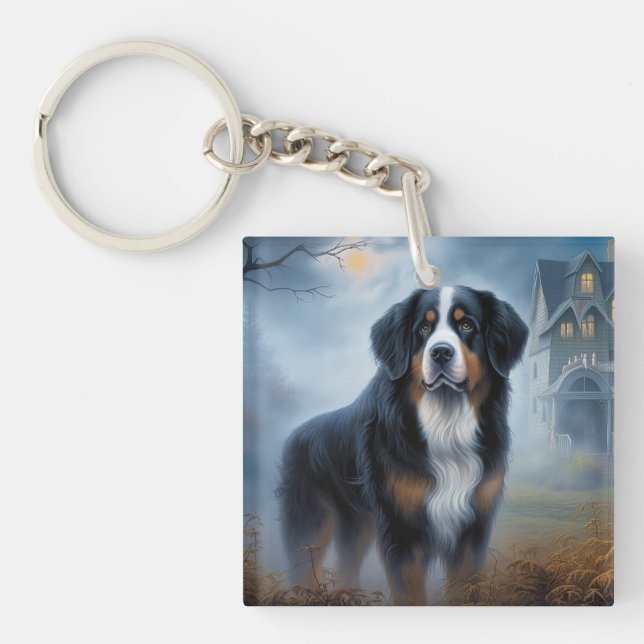 Bernese Mountain Halloween Beängstigend Schlüsselanhänger (Vorderseite)