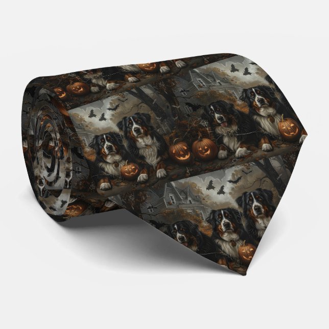 Bernese Mountain Halloween Night Doggy Delight Krawatte (Gerollt)
