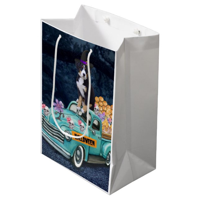 Bernese Mountain Halloween Truck Beängstigende Nac Mittlere Geschenktüte (Vorderseite Schrägansicht)