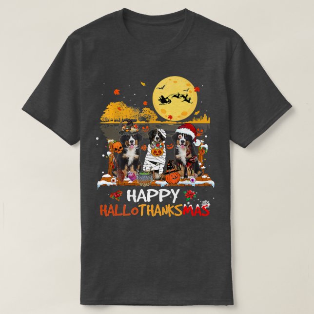Bernese Mountain Happy Hallothanksmas Halloween Th T-Shirt (Design vorne)