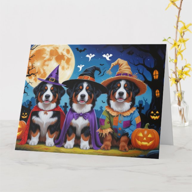 Bernese Mountain Hogs Pumpkin Halloween Funny Karte (Gelbe Blume)