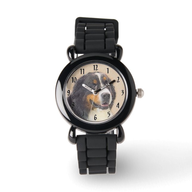 Bernese Mountain Hund 2 Gemälde - Original Hunde K Armbanduhr (Vorderseite)