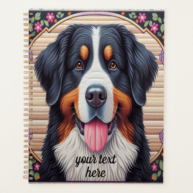 Bernese Mountain Hund Blumenkolorierte Grenze Planer (Vorderseite)