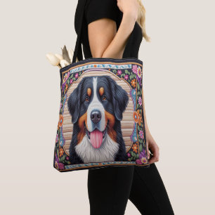 Bernese Mountain Hund Blumenkolorierte Grenze Tasche