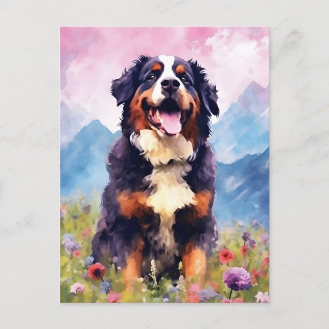 Bernese Mountain Hund bunte Aquarellbilder Postkarte (Vorderseite)