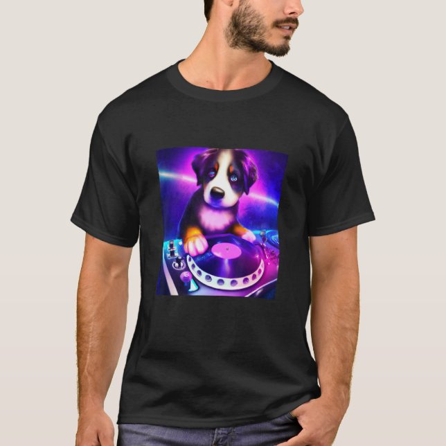 Bernese Mountain Hund DJ Vaporwave Ästhetische Jun T-Shirt (Vorderseite)