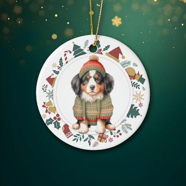 Bernese Mountain Hund im Winter Sweater Christmas Keramik Ornament (Von Creator hochgeladen)