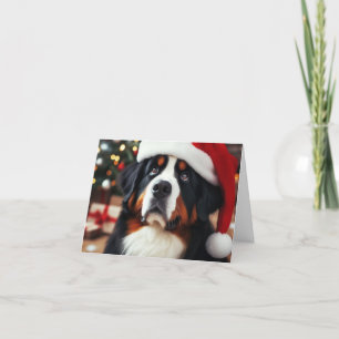 Bernese Mountain Hund in Weihnachtsmannmütze Frohe Dankeskarte
