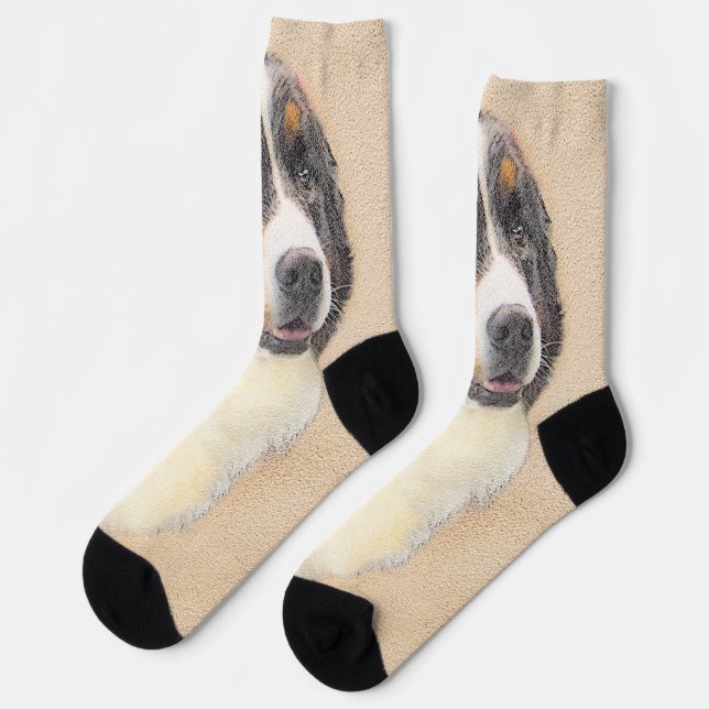 Bernese Mountain Hund Malerei - Niedlich Original  Socken (Linkes Detail)