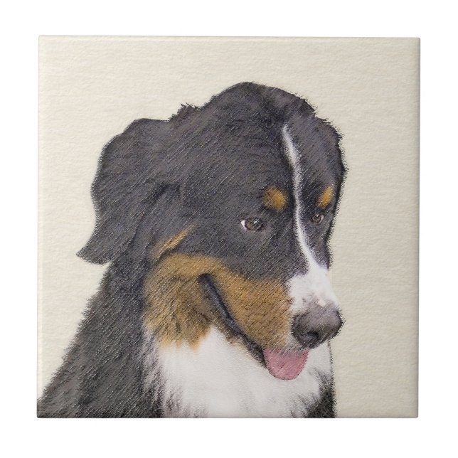 Bernese Mountain Hund Malerei - Original Hunde Kun Fliese (Vorderseite)