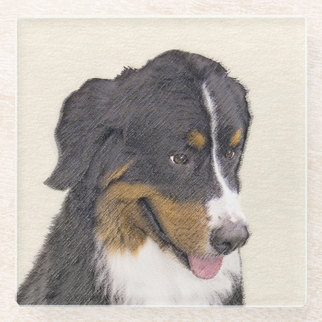 Bernese Mountain Hund Malerei - Original Hunde Kun Glasuntersetzer (Vorderseite)
