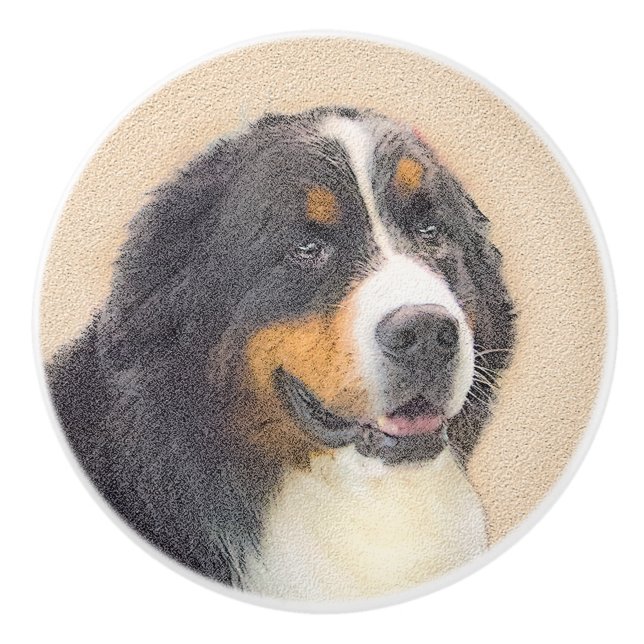 Bernese Mountain Hund Malerei - Original Hunde Kun Keramikknauf (Vorderseite)