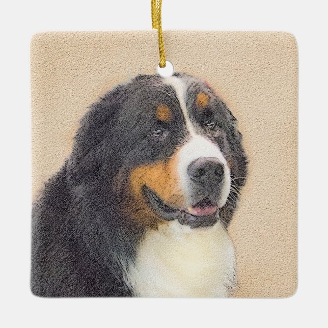 Bernese Mountain Hund Malerei - Original Hunde Kun Keramikornament (Vorderseite)