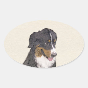 Bernese Mountain Hund Malerei - Original Hunde Kun Ovaler Aufkleber