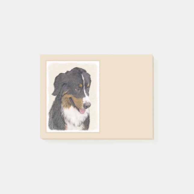 Bernese Mountain Hund Malerei - Original Hunde Kun Post-it Klebezettel (Vorderseite)