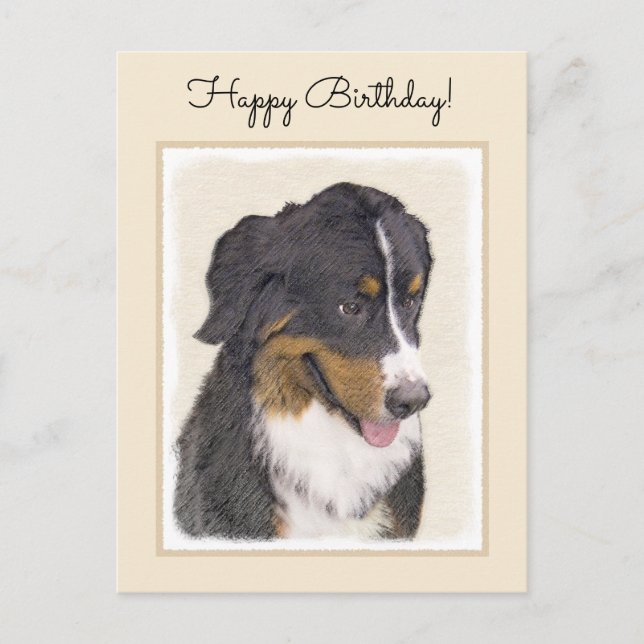 Bernese Mountain Hund Malerei - Original Hunde Kun Postkarte (Vorderseite)