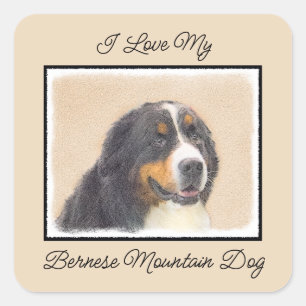 Bernese Mountain Hund Malerei - Original Hunde Kun Quadratischer Aufkleber