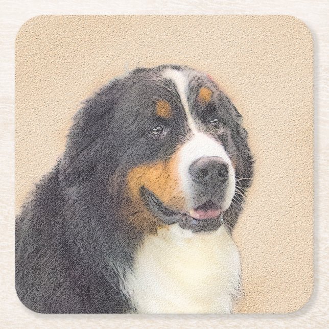 Bernese Mountain Hund Malerei - Original Hunde Kun Rechteckiger Pappuntersetzer (Vorderseite)