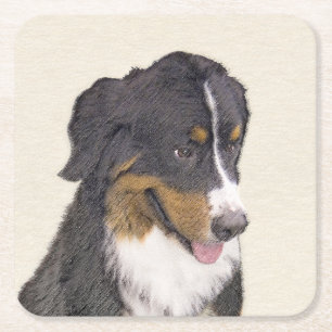 Bernese Mountain Hund Malerei - Original Hunde Kun Rechteckiger Pappuntersetzer
