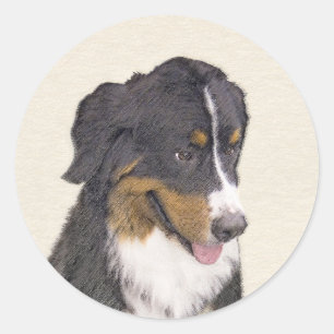 Bernese Mountain Hund Malerei - Original Hunde Kun Runder Aufkleber