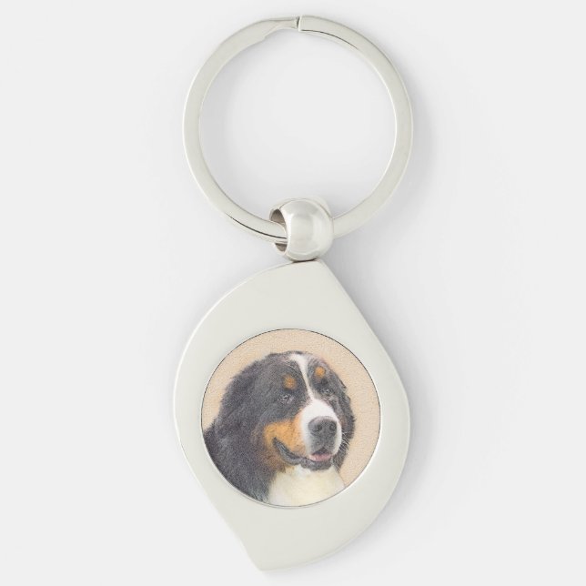 Bernese Mountain Hund Malerei - Original Hunde Kun Schlüsselanhänger (Vorderseite)