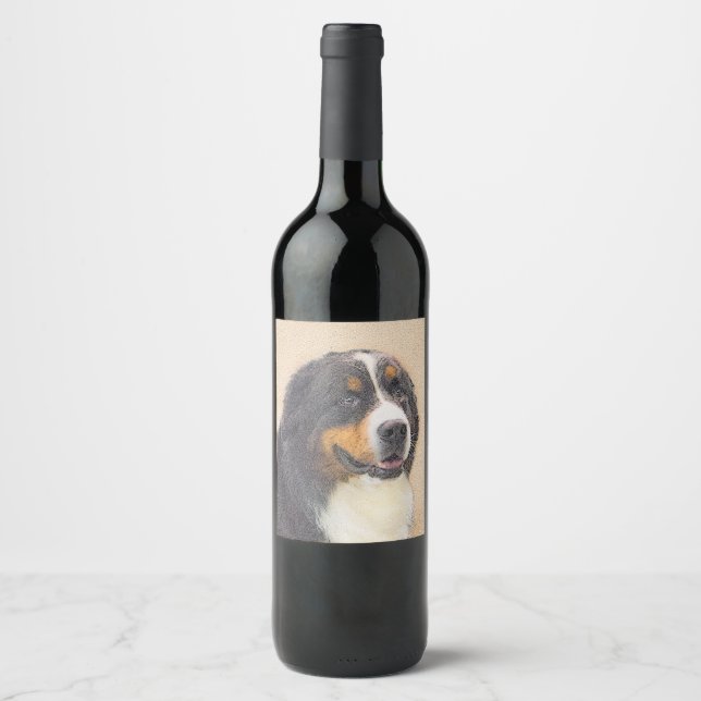 Bernese Mountain Hund Malerei - Original Hunde Kun Weinetikett (Vorderseite)