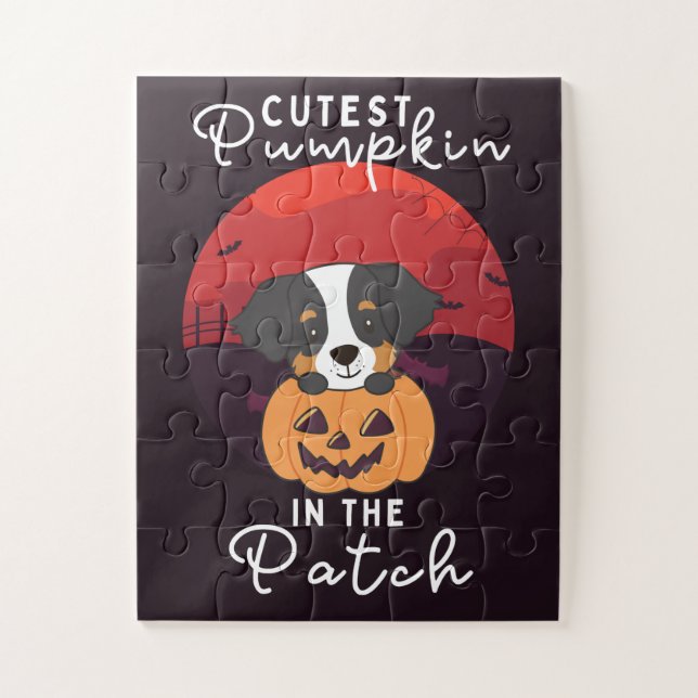 Bernese Mountain Hund Niedlicher Pumpkin in Patch  (Vertikal)