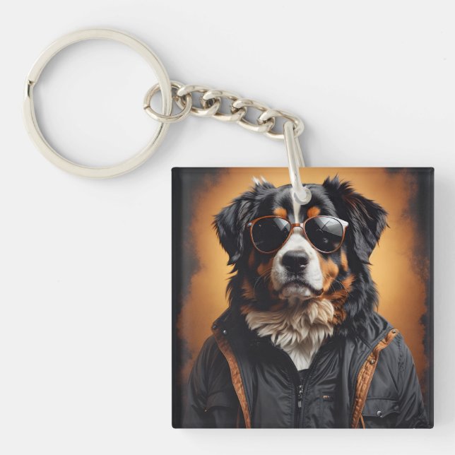 Bernese Mountain Hund tragen Jacket und Sonnenbril Schlüsselanhänger (Vorderseite)