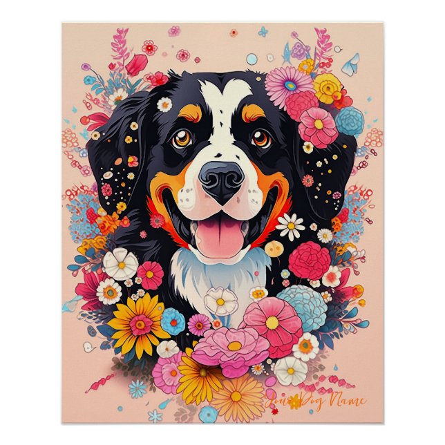 Bernese Mountain Hund und Blume 005 - Schneiderjew Poster (Vorderseite)