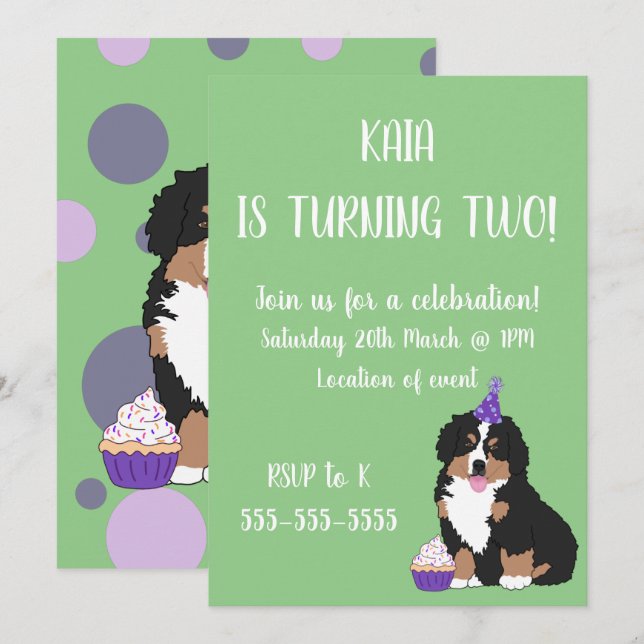Bernese Mountain Hund Welpe Geburtstag Einladung (Vorne/Hinten)
