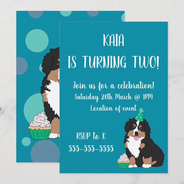 Bernese Mountain Hund Welpe Geburtstag Einladung (Vorne/Hinten)
