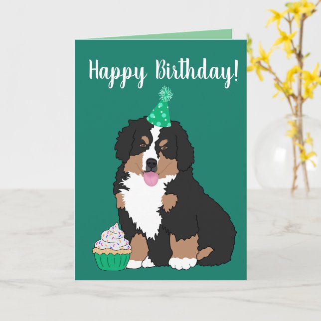 Bernese Mountain Hund Welpe Geburtstag Karte (Gelbe Blume)