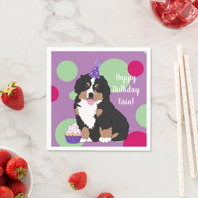 Bernese Mountain Hund Welpe Geburtstag Serviette (Beispiel)