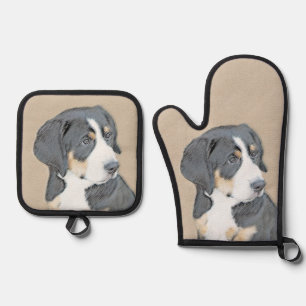 Bernese Mountain Hund Welpe Malerei Niedliche Haus Ofenhandschuh & Topflappen-Set