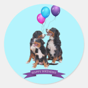 Bernese Mountain Hunde glücklich Geburtstag Runder Aufkleber