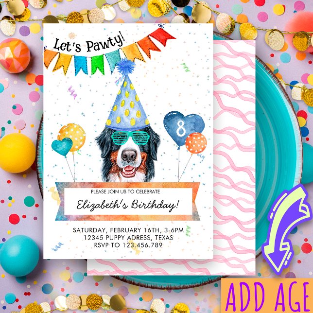 Bernese Mountain Lasse Pawty Dog Birthday Party Einladung (Von Creator hochgeladen)