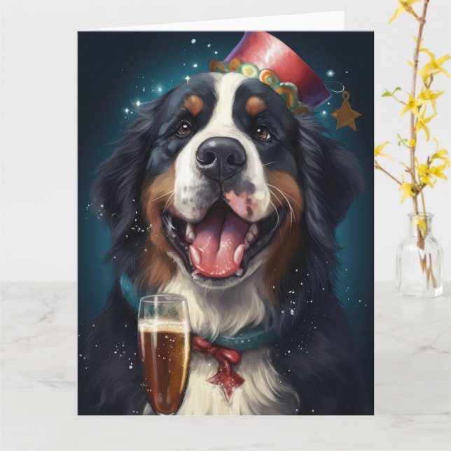 Bernese Mountain New Year Karte (Gelbe Blume)
