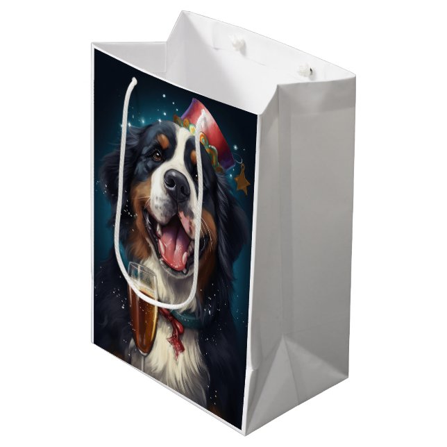 Bernese Mountain New Year Mittlere Geschenktüte (Vorderseite Schrägansicht)