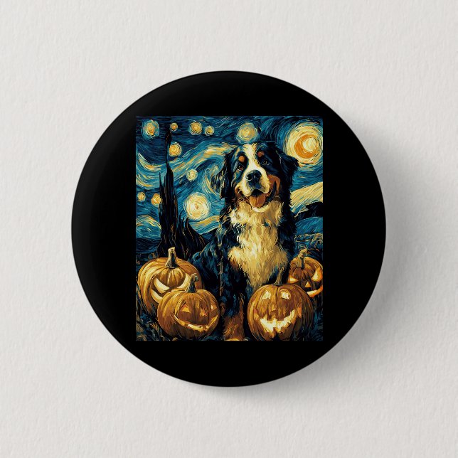 Bernese Mountain Niedlich Hund Halloween Kürbislat Button (Vorderseite)